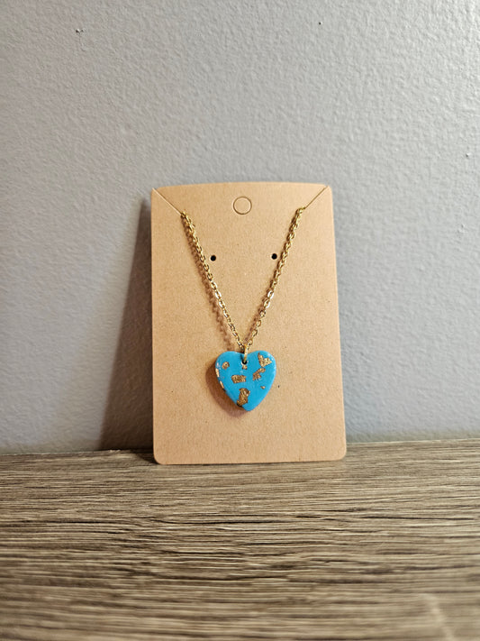 Turquoise and gold heart necklace