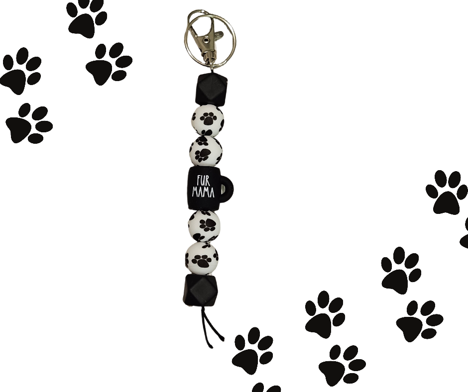 "Fur Mama" black and white silicone keychain