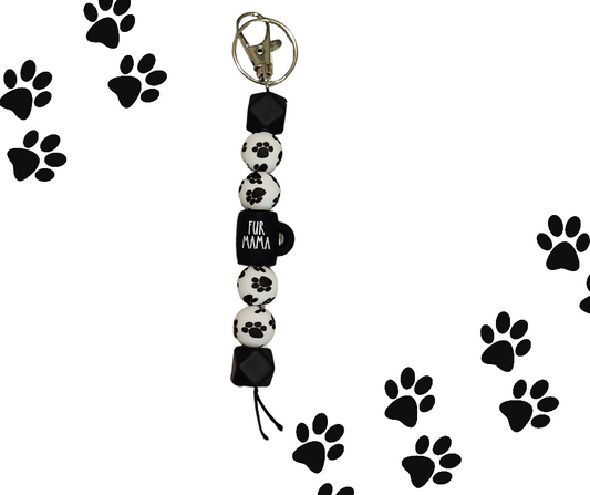 "Fur Mama" black and white silicone keychain