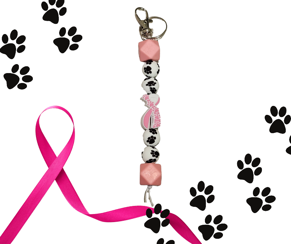 Dog/cat paw print breast cancer awareness silicone keychain (no tassel)