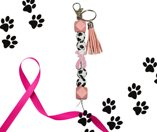 Dog/cat paw print breast cancer awareness silicone keychain (with tassel)