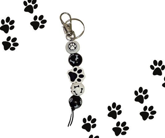 Paw print black and white wood keychain (style 1 of 4)