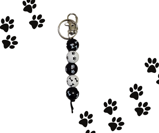 Paw print black and white wood keychain (style 4 of 4)