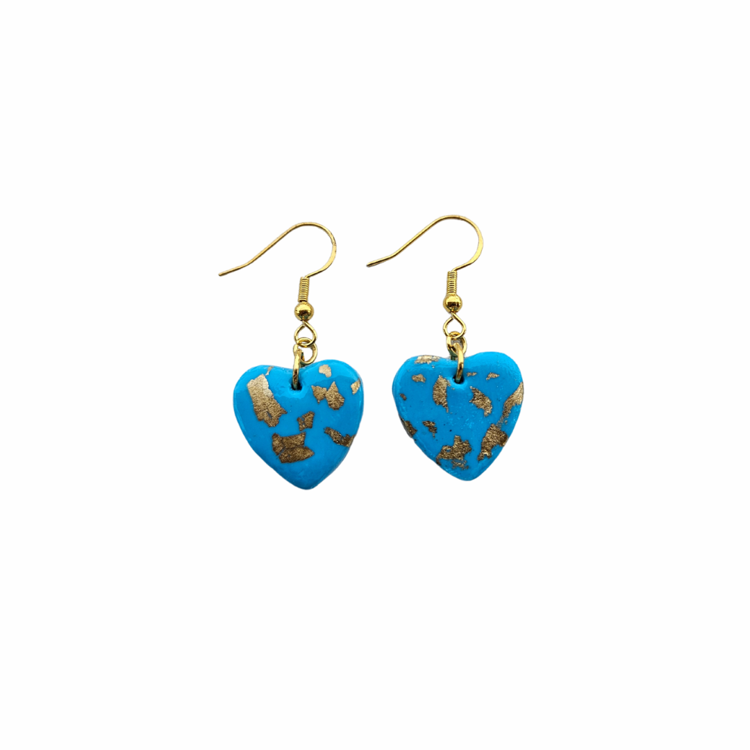 Turquoise and gold heart earrings