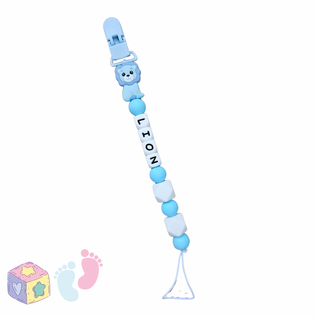 Blue/White "Lion" Pacifier Clip