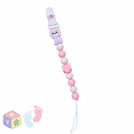 Pink Lion Pacifier Clip