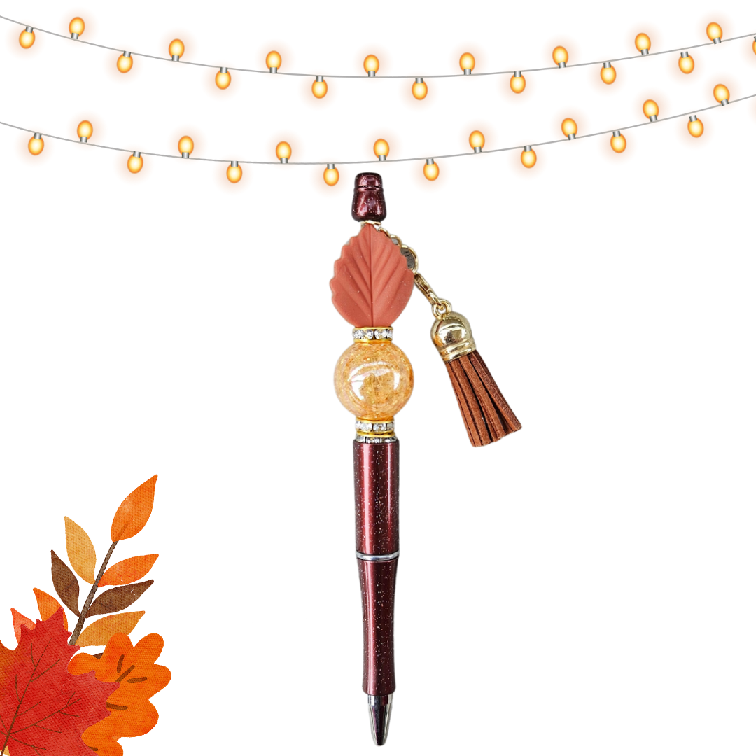 Fall Leaf Gold and Brown Pen with Tassel