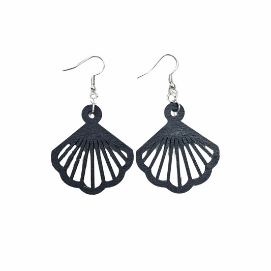 Black Fan Wood Earrings