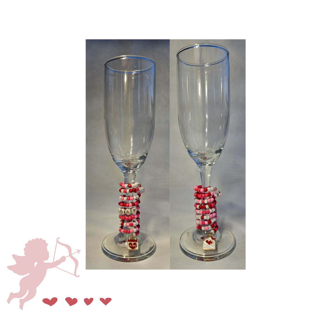 "V-DAY" Wine Glass Charms Set