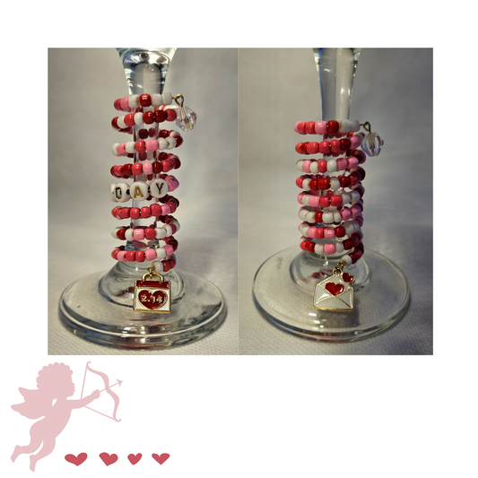 "V-DAY" Wine Glass Charms Set