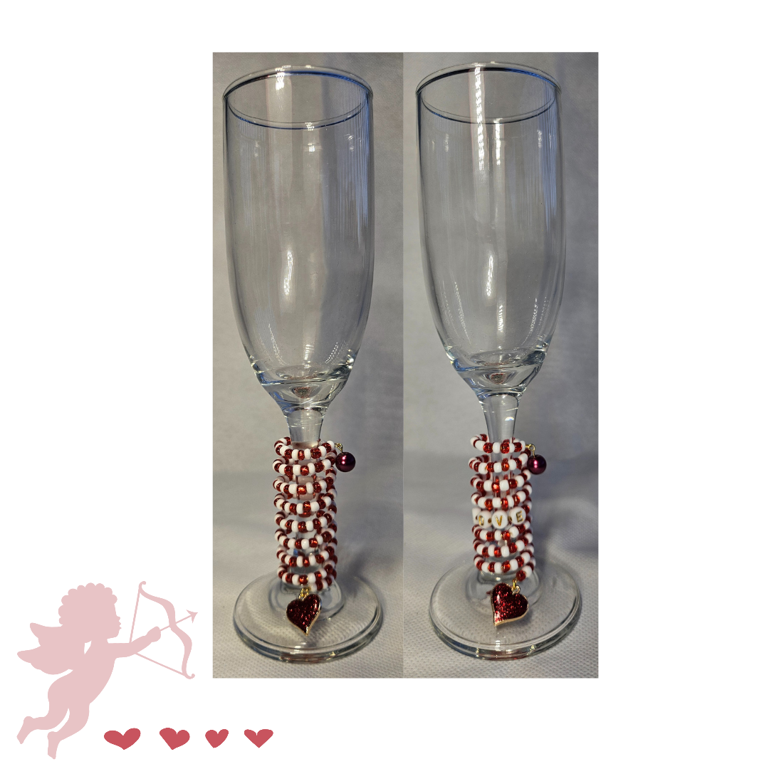 "LOVE" Red Heart Wine Glass Charms