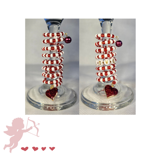 "LOVE" Red Heart Wine Glass Charms