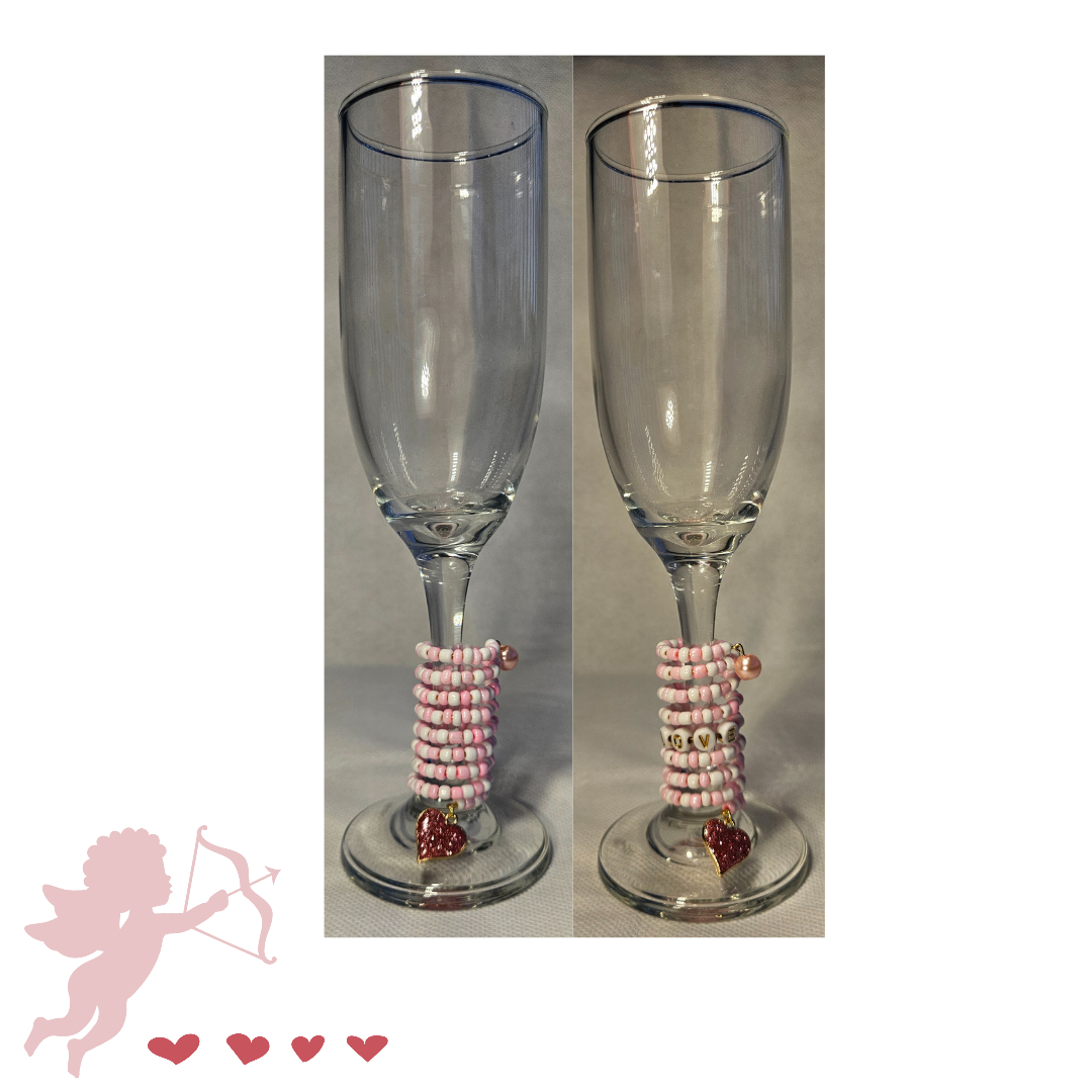 "LOVE" Pink Heart Wine Glass Charms