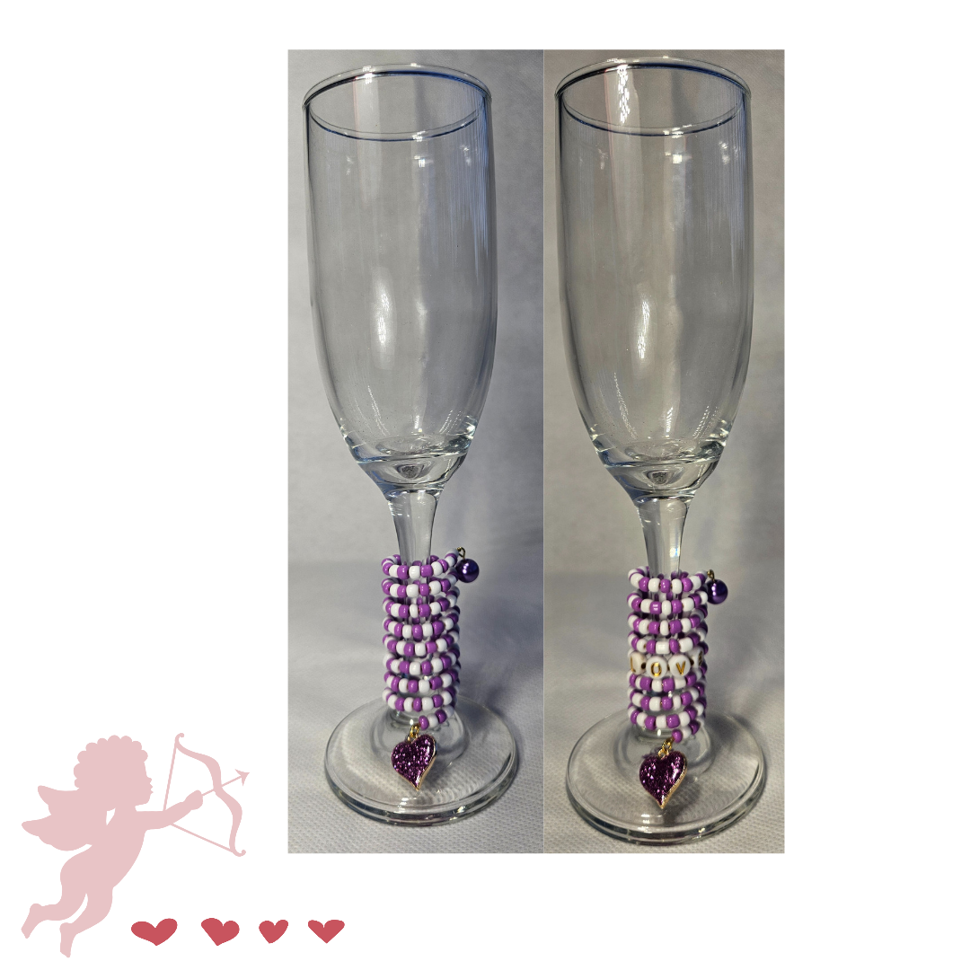 "LOVE" Purple Heart Wine Glass Charms