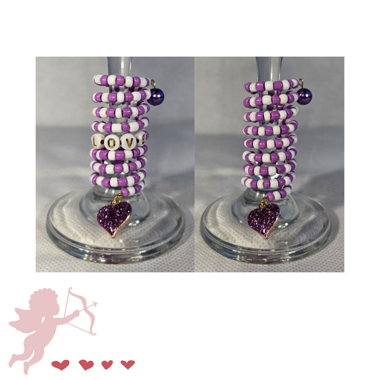 "LOVE" Purple Heart Wine Glass Charms