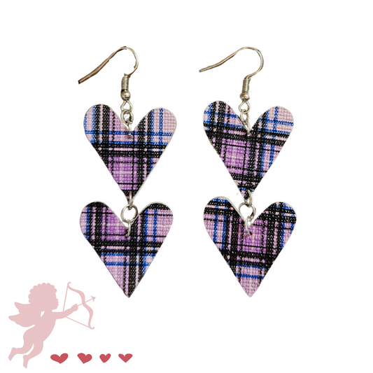 Faux Leather Double Heart Earrings