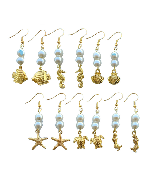 "Beach Vibes" gold and pearl earrings